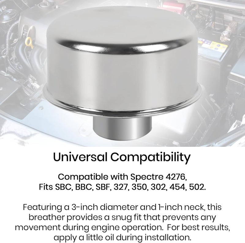 Calvana (2-Pack) Round Push-In Breather with 1” Tube for 1-1/4" Hole in Valve Cover, Includes Grommet, Compatible with Spectre 4276, Fits SBC, BBC, SBF, 327, 350, 302, 454, and 502 - Image 5